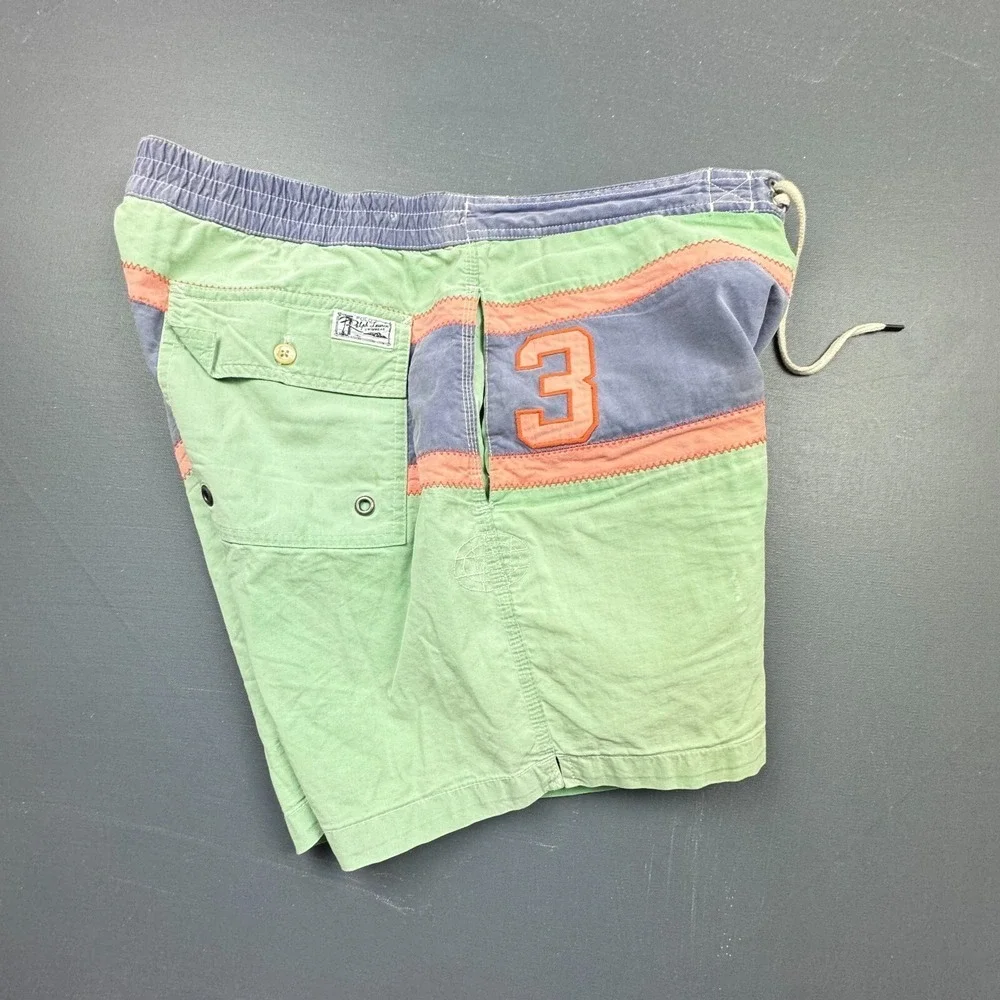 Polo Ralph Lauren Men's Medium Multicolor Striped Big Pony Swim Trunks Lined USA